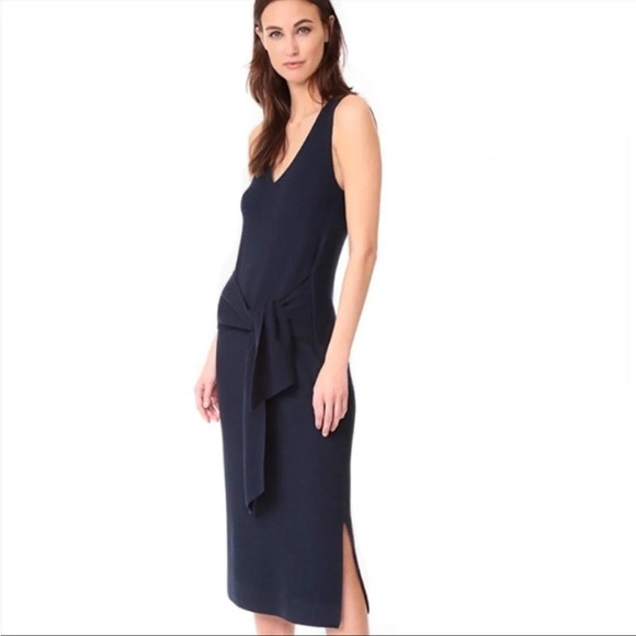 Rag & Bone Michelle Sweater Navy Blue V-Neck Midi Dress Tie Waist B22 - Picture 6 of 14